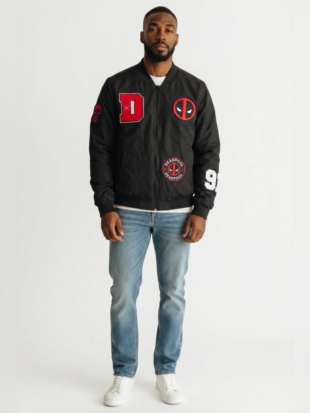 Marvel Black Bomber Jacket with Red Patches